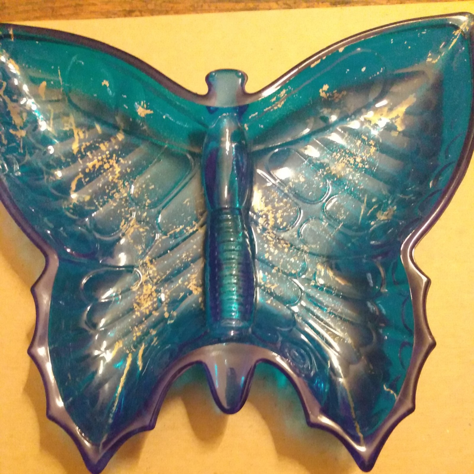Vintage Glass Butterfly Dish cobalt blue