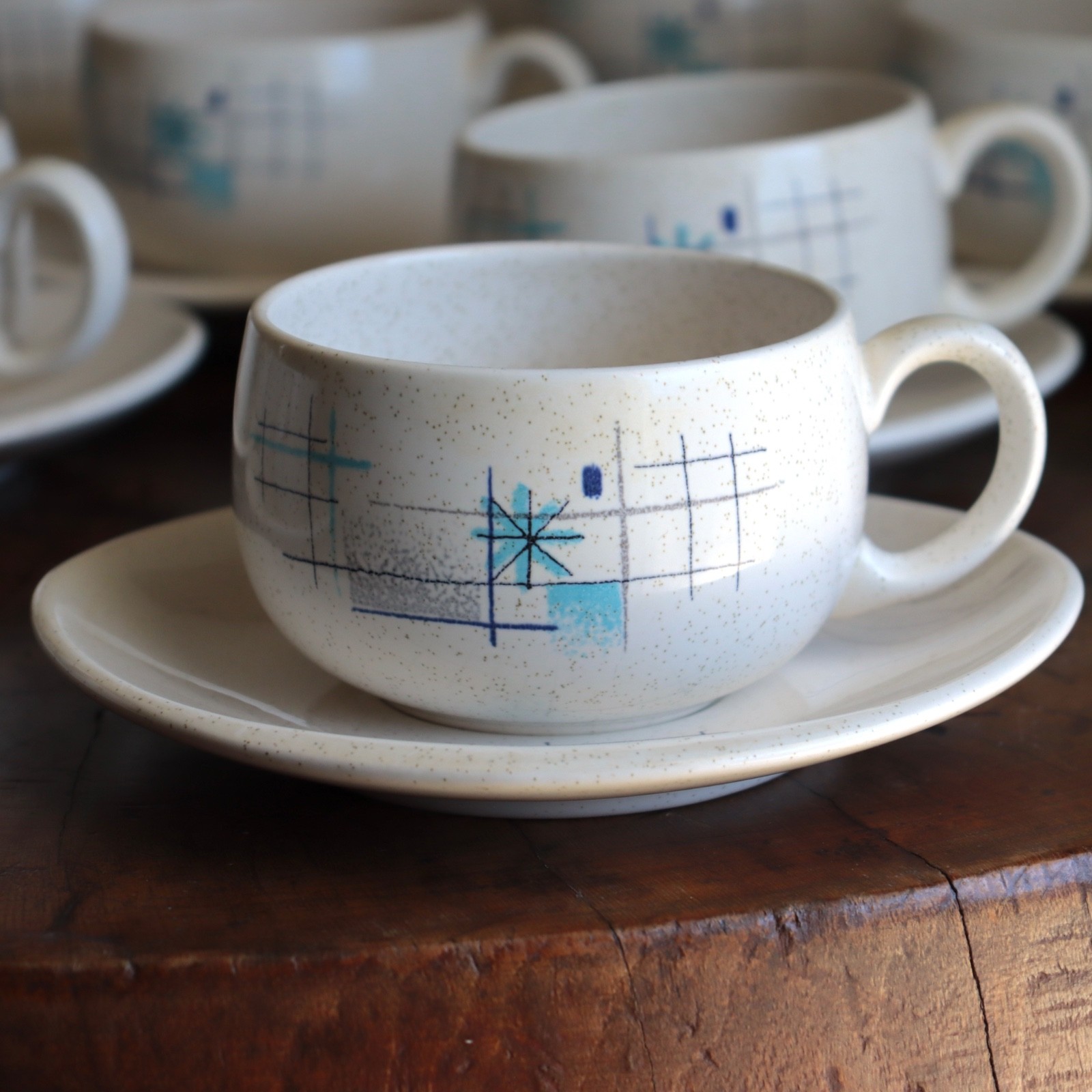 Franciscan Oasis Cup & Saucer 11 Sets Mid-Century Atomic 1950s Coffee Teacup Vtg