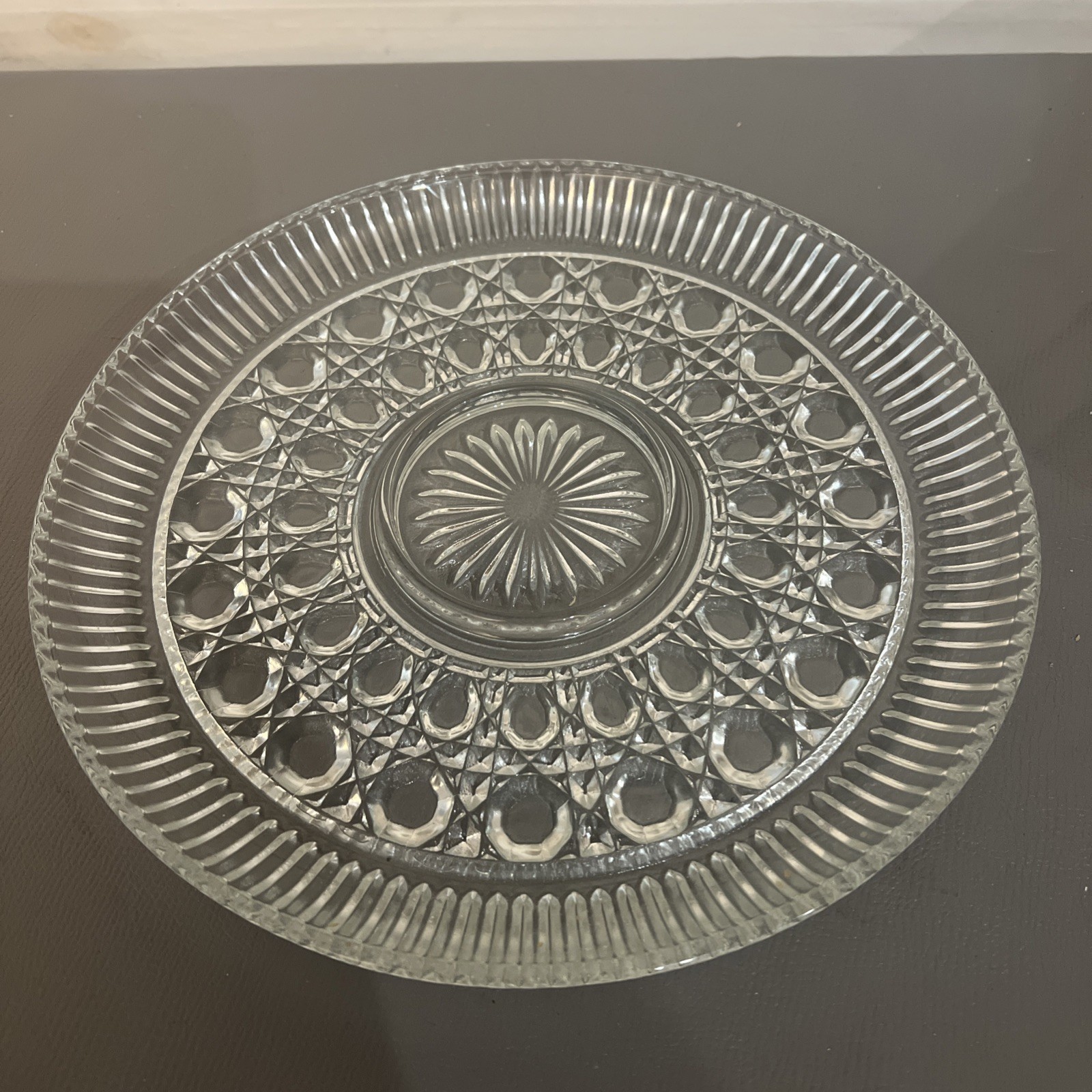 Federal Clear Glass Windsor Platter/Button & Cane Serving Plate 1970s