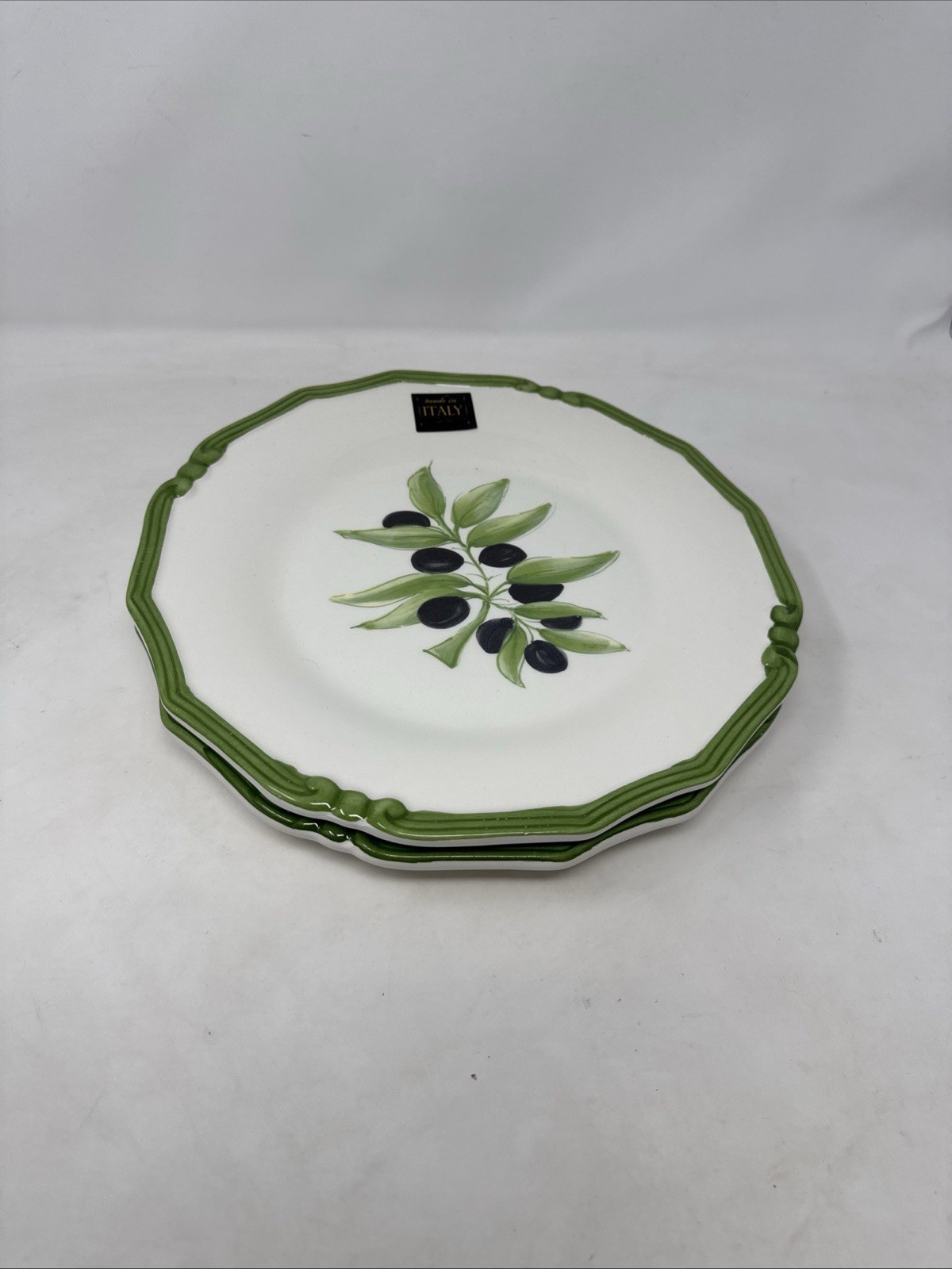 Italian Olive Dinner Plates Set of 2 | Green Rim | Made in Italy ceramica cuore