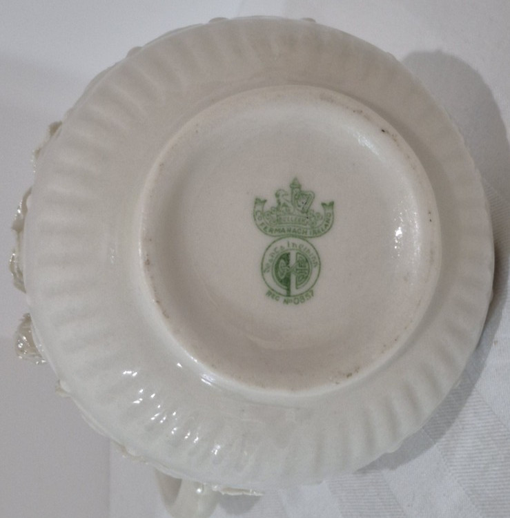 Vintage Belleek Aberdeen Pitcher Applied Flowers Ireland Green Mark