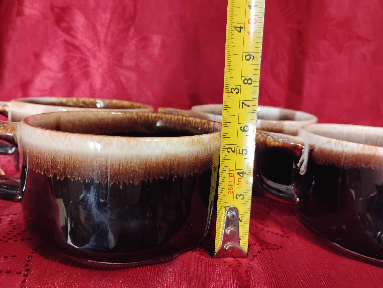 Set of 4 Vintage Pfaltzgraff Gourmet Brown Drip Glaze Coffee Cup