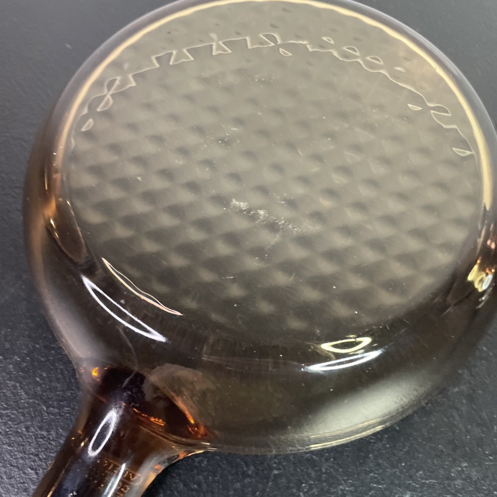 Vintage Vision Corning France Amber Glass 7″ Waffle Skillet w/ Pyrex Lid V-1.5-C