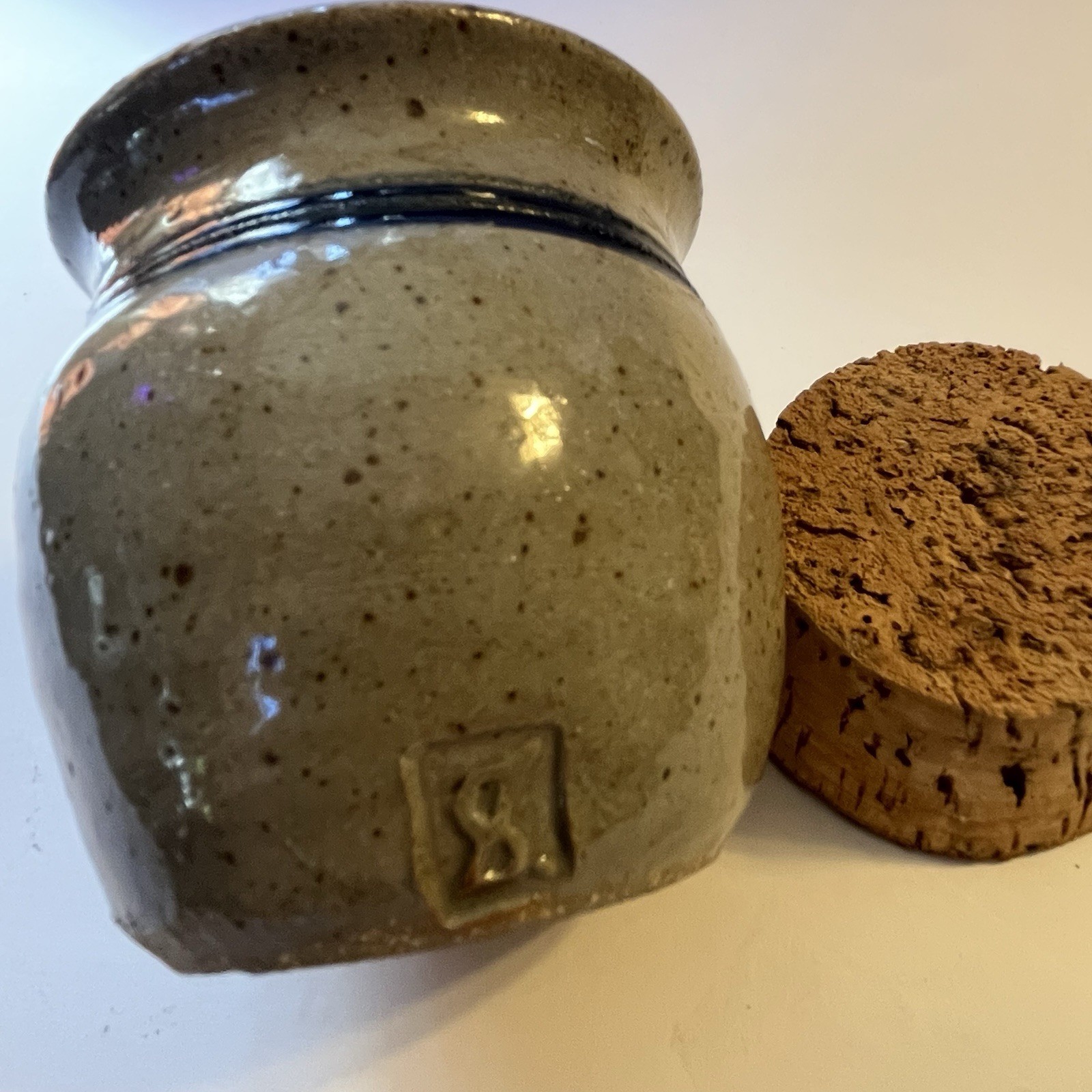 Westerwald Salt Glaze Stoneware HERBS Spice Jar w/ Cork Vintage Signed 3⅛” H- PA