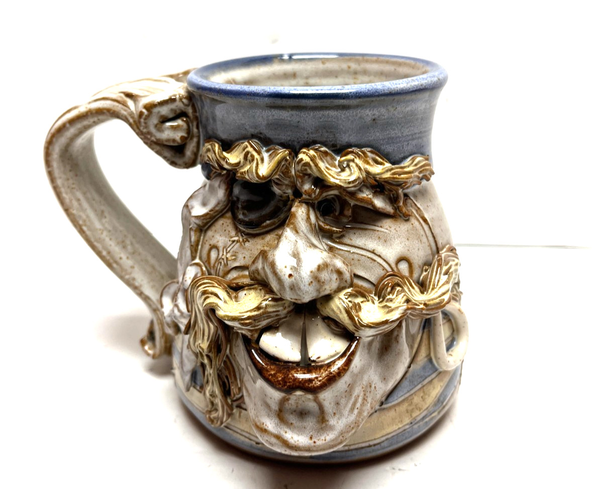 John Coiner Pottery Art Coffee Cup Mug Face w/ Mustache Funny Face Deneen