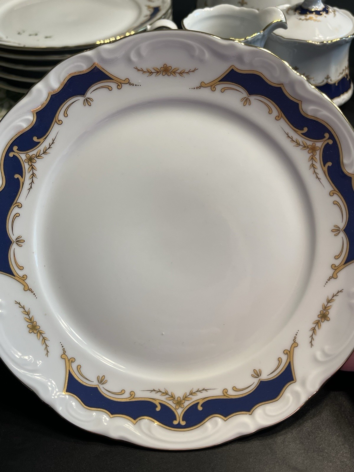 21pc Mitterteich Bavaria Cobalt Blue Gold Trim Coffee Tea Pot Desert Serving Set