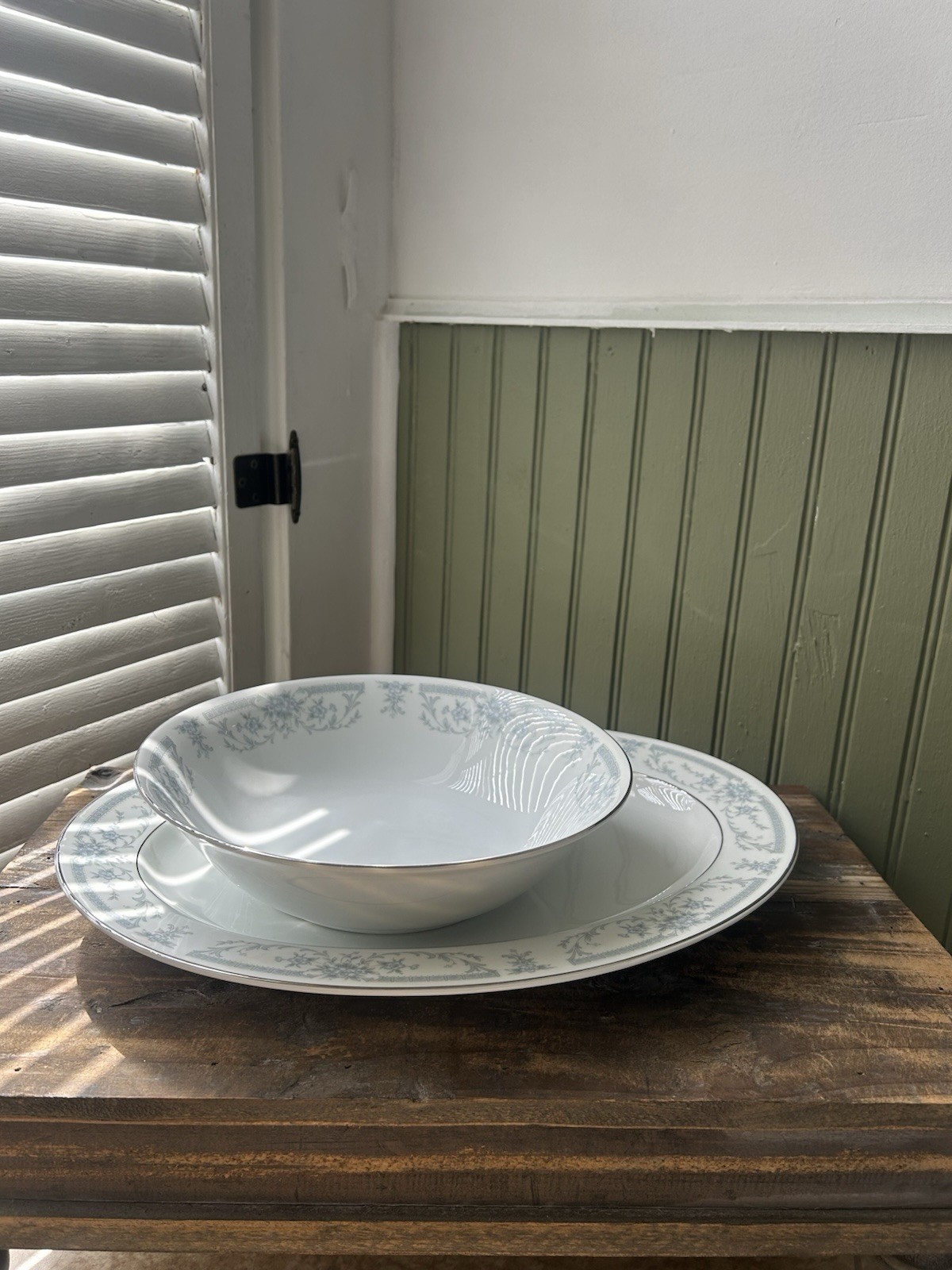 Sheffield “Blue Whisper” porcelain fine china oval platter And Bowl