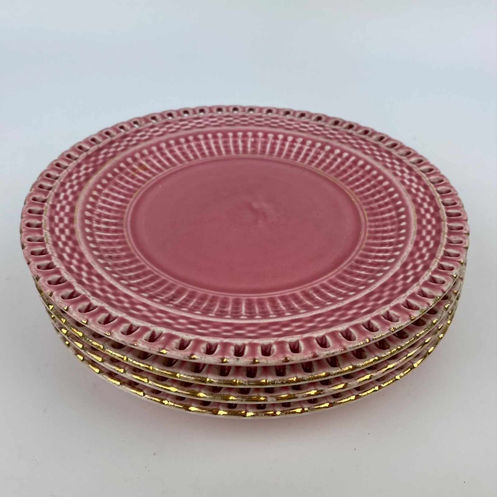 Lot 4 GBY Pink Plates 000 Lace Edge Shield Dessert Salad Decor Vintage Gift