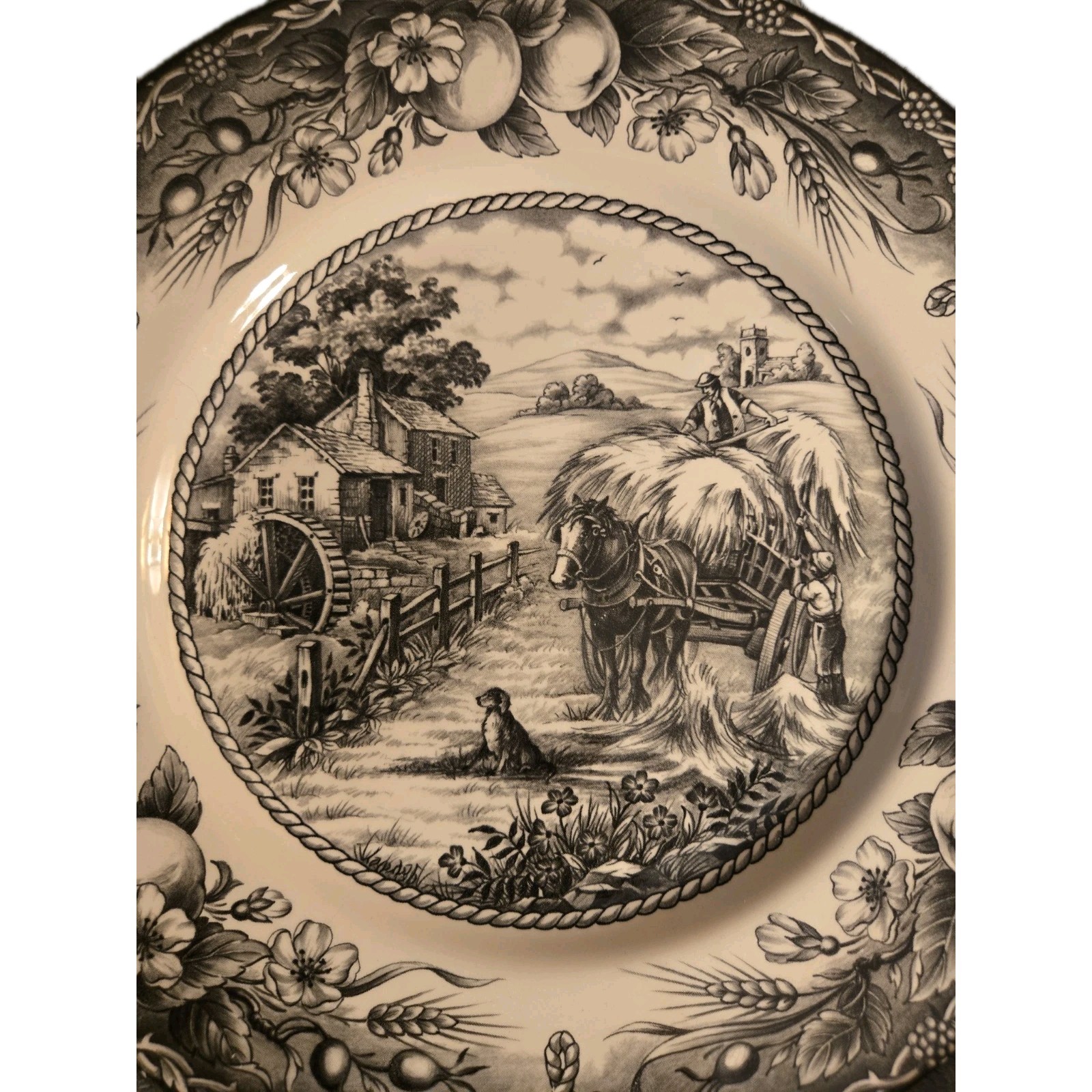 Royal Stafford “Hayride” Black & White 11″ Dinner plate, Rare, 12 Available