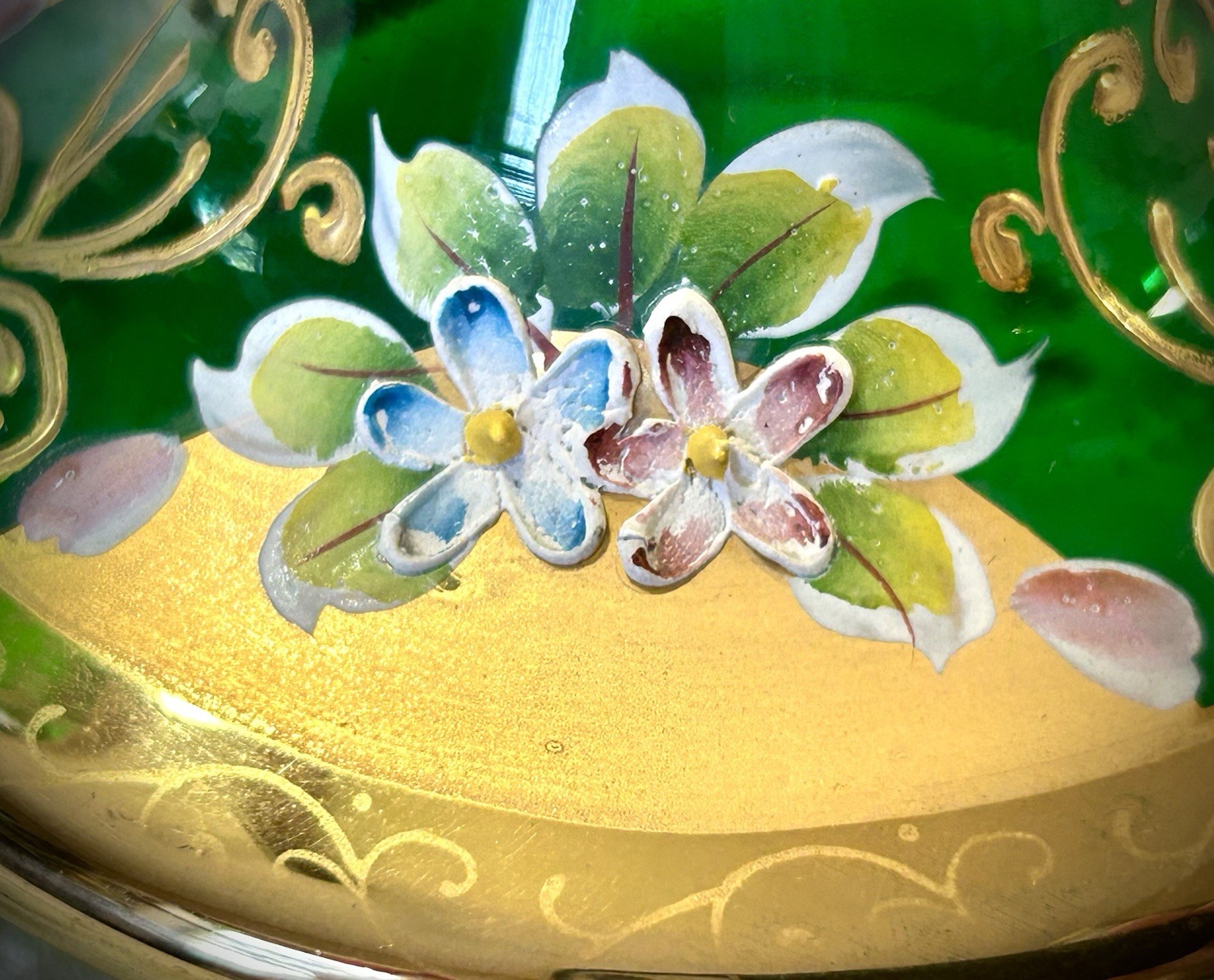 Vintage Seyei Victorian Glass Gold Trim Pedestal Bowl with Lid Made In Japan
