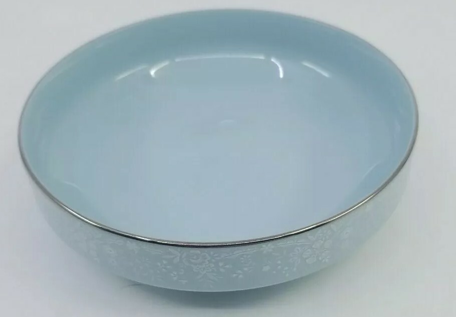 Noritake Fidelity Dinnerware 6pcs. Setting Blue White Flowers Platinum Trim EUC