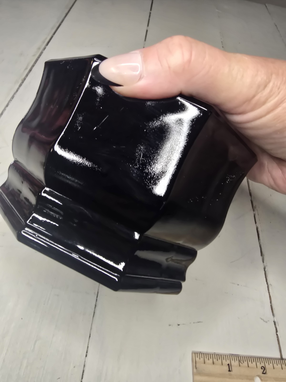 L.E. Smith Black Amethyst Glass Octagon Covered Candy Jar