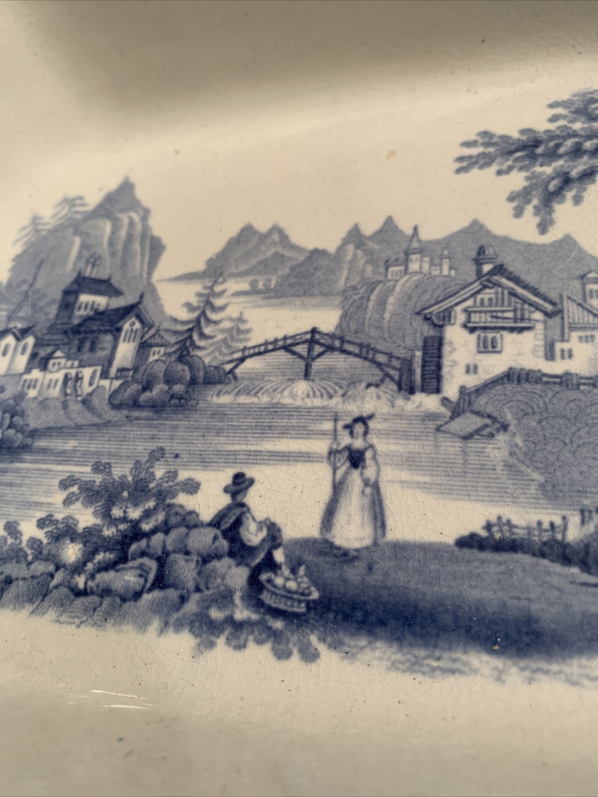 Lucern China Blue & White Lucern Bowl- Outdoor Scene- Man/Women-11 X 9 X 2.