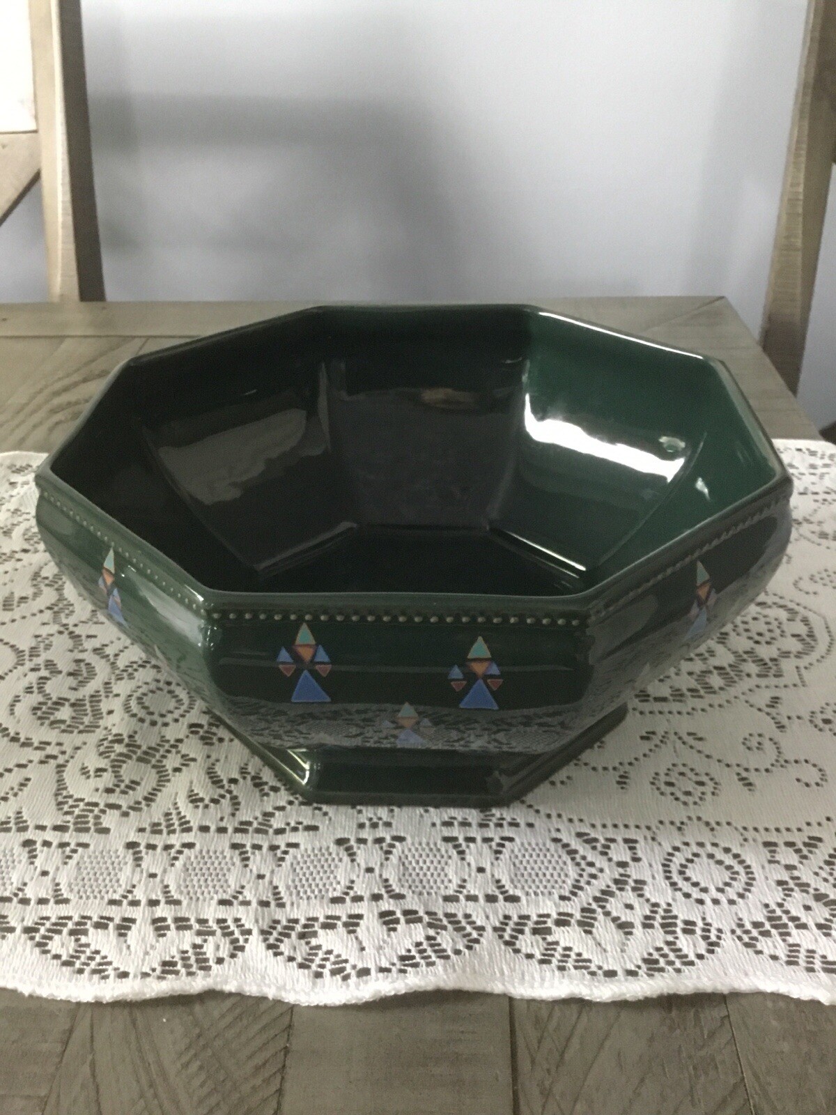 French Earthenware Vence Salins Les Bains Dark Green Mosaic Fruit Bowl