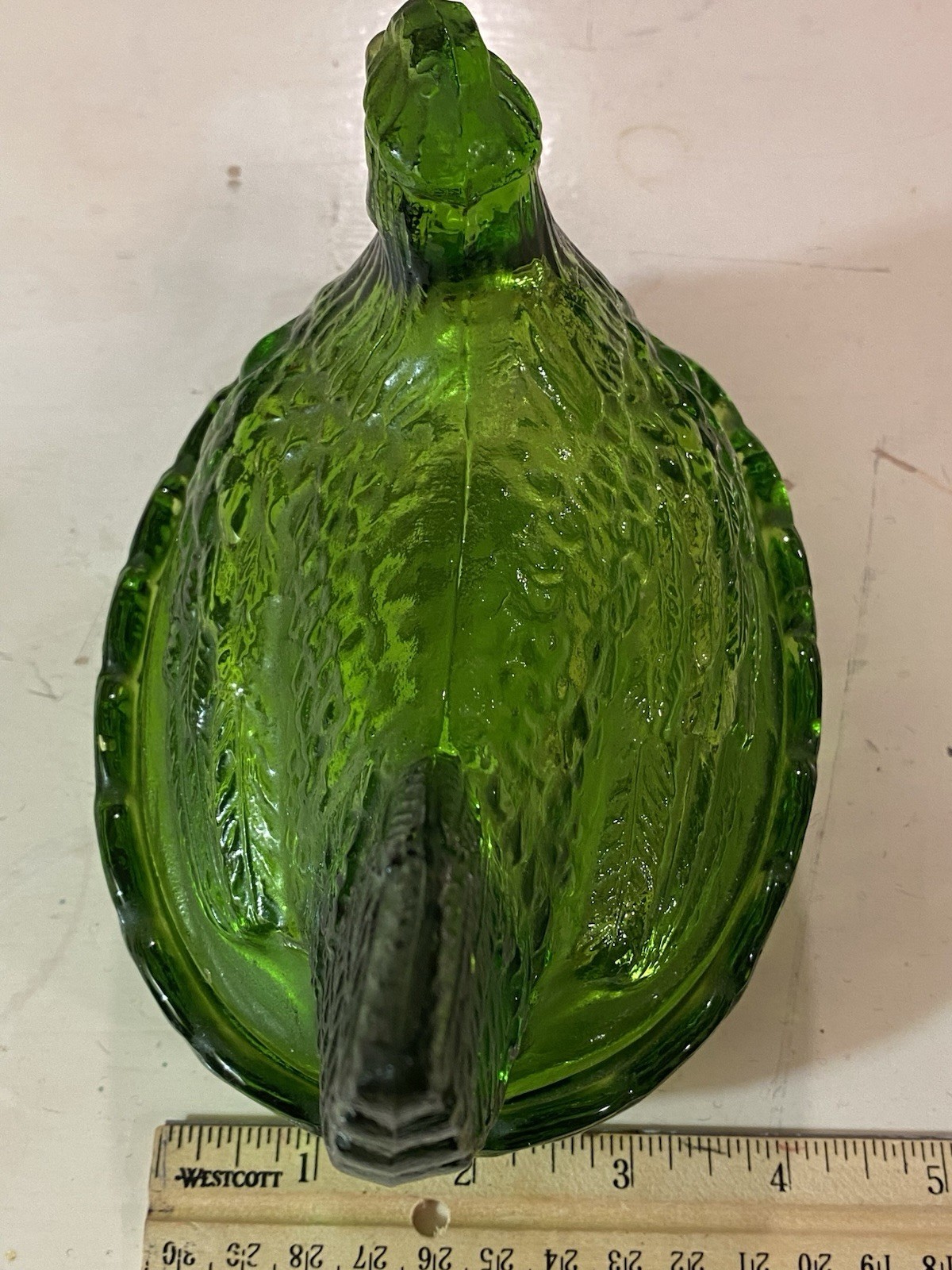 VTG L. E. Smith Emerald Green Hen On Nest Glass Chicken Dish w/Chicks Rustic