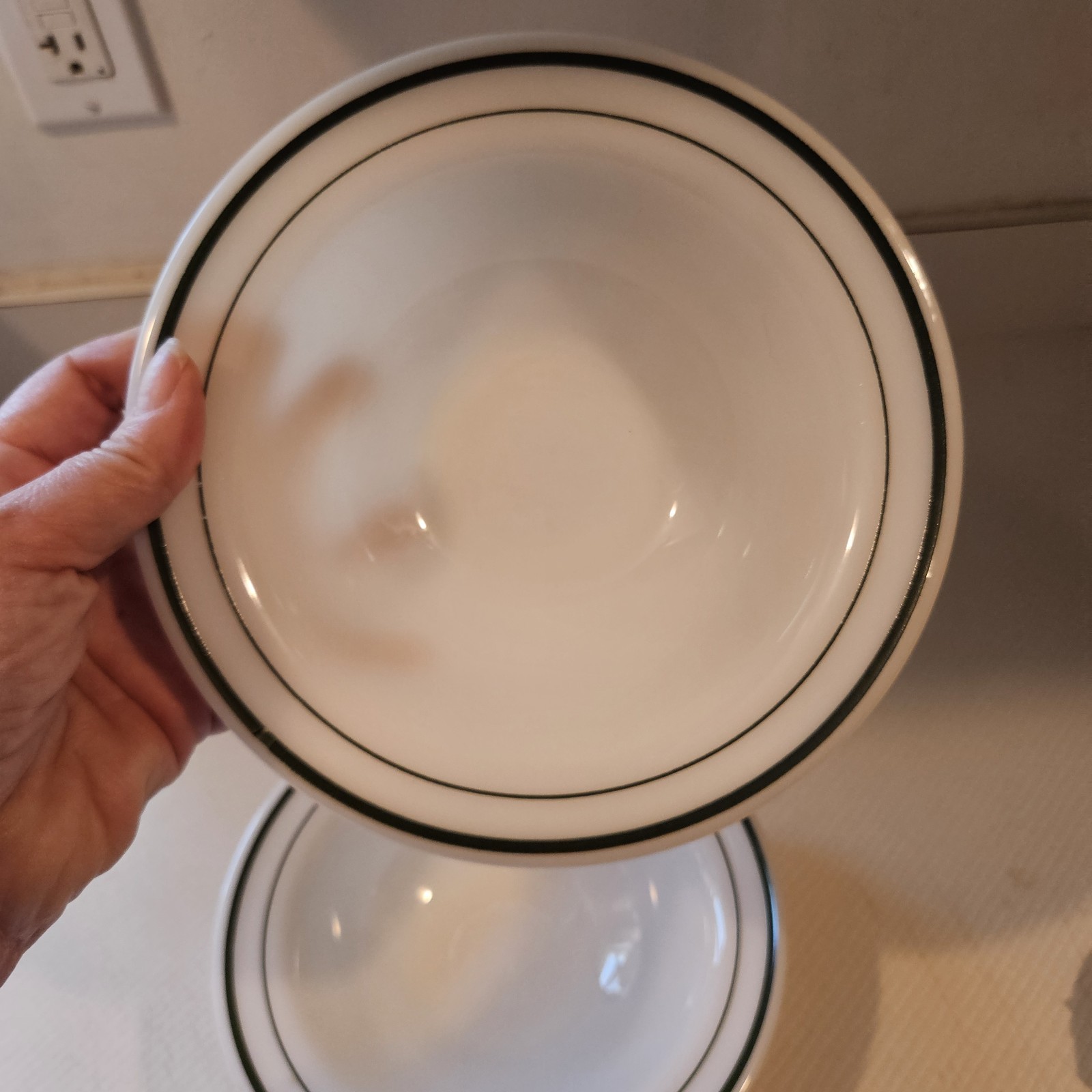 FireKing Dark Green Rimmed Resturant Bowl Swt Of 2