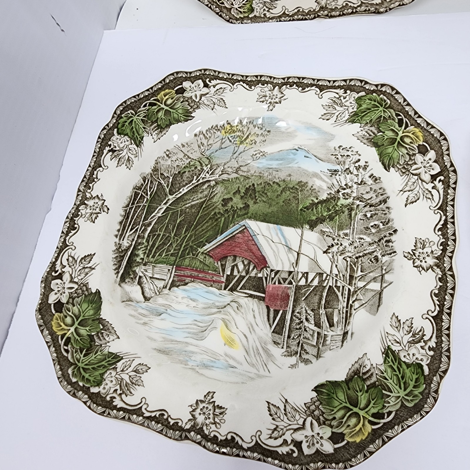 Friendly Village Johnson Brothers Covered Bridge Square Salad Dessert Plates Set