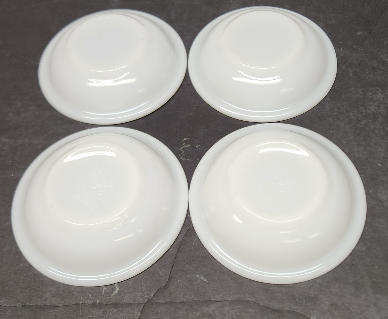 4 Pyrex Double Tough White w/Green Stripe Fruit/Berry Bowls Corning Ware
