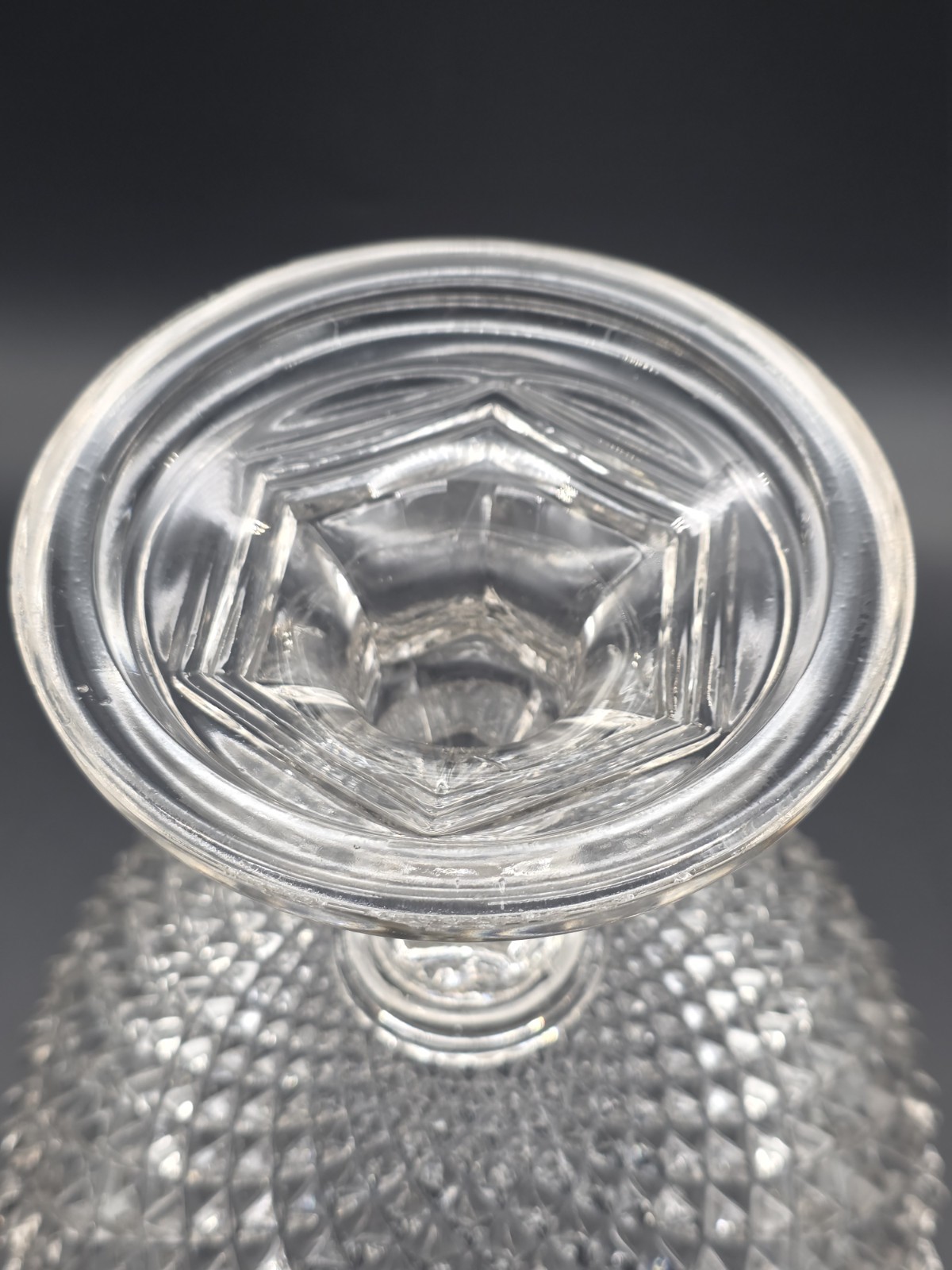 Antique New England Glass Co EAPG Clear Mitre Diamond Point Footed Compote