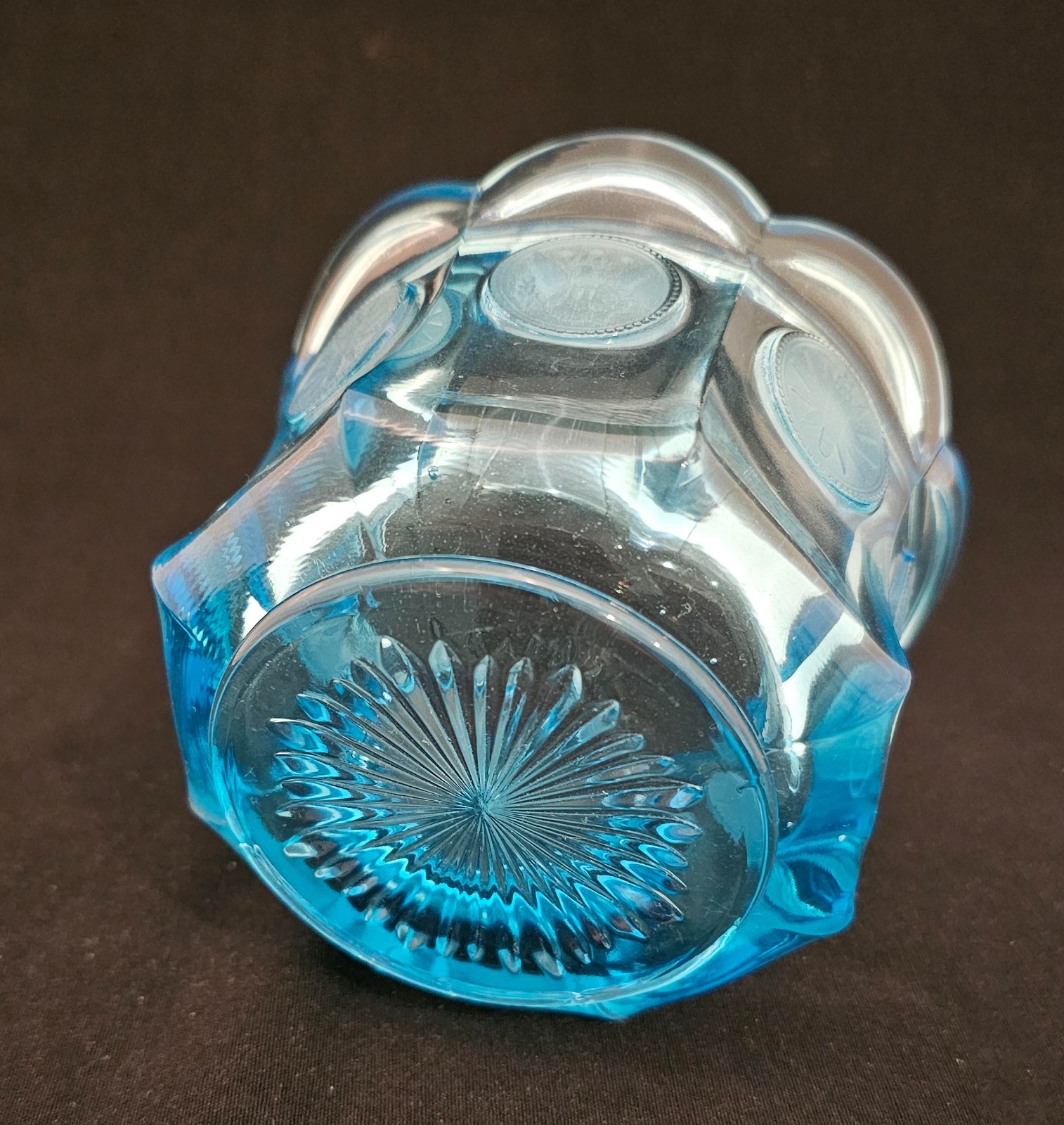 Vintage Fostoria Blue Coin Glass Covered Candy Dish with Lid 5 1/2 inches