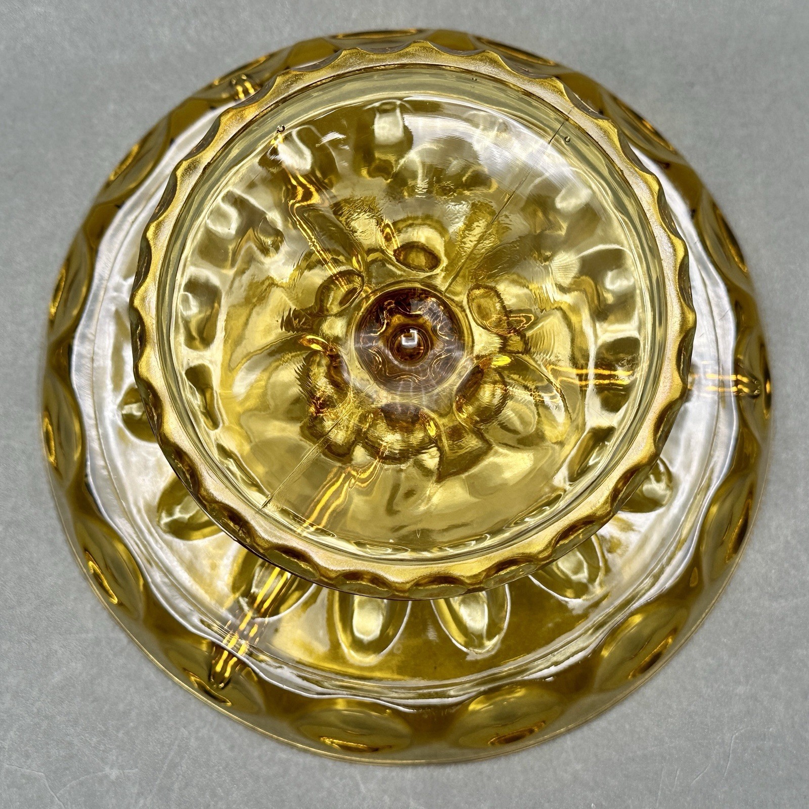 Vintage Hazel Atlas Golden Amber Glass 3 Part Divided Pedestal Serving Dish