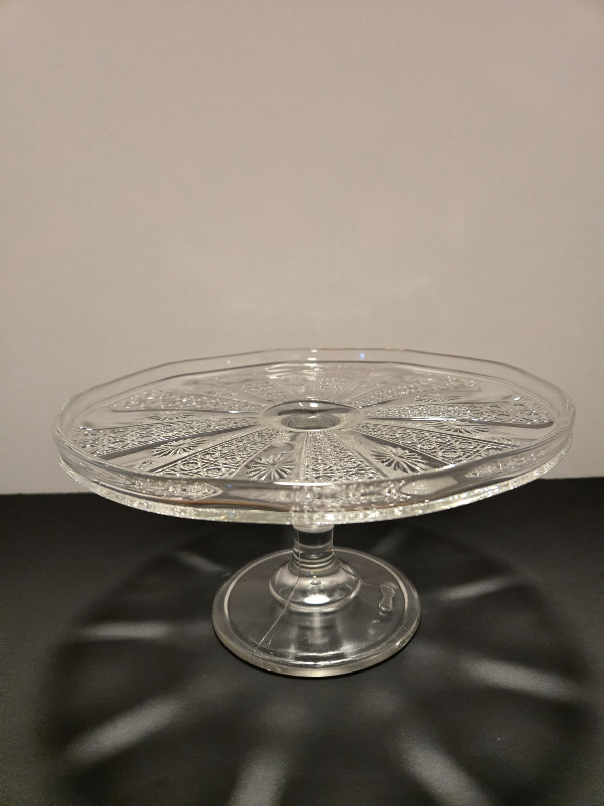 Duncan & Sons EAPG Clear Cane and Rosette Pedestal Cake Stand 9″ in Dia.