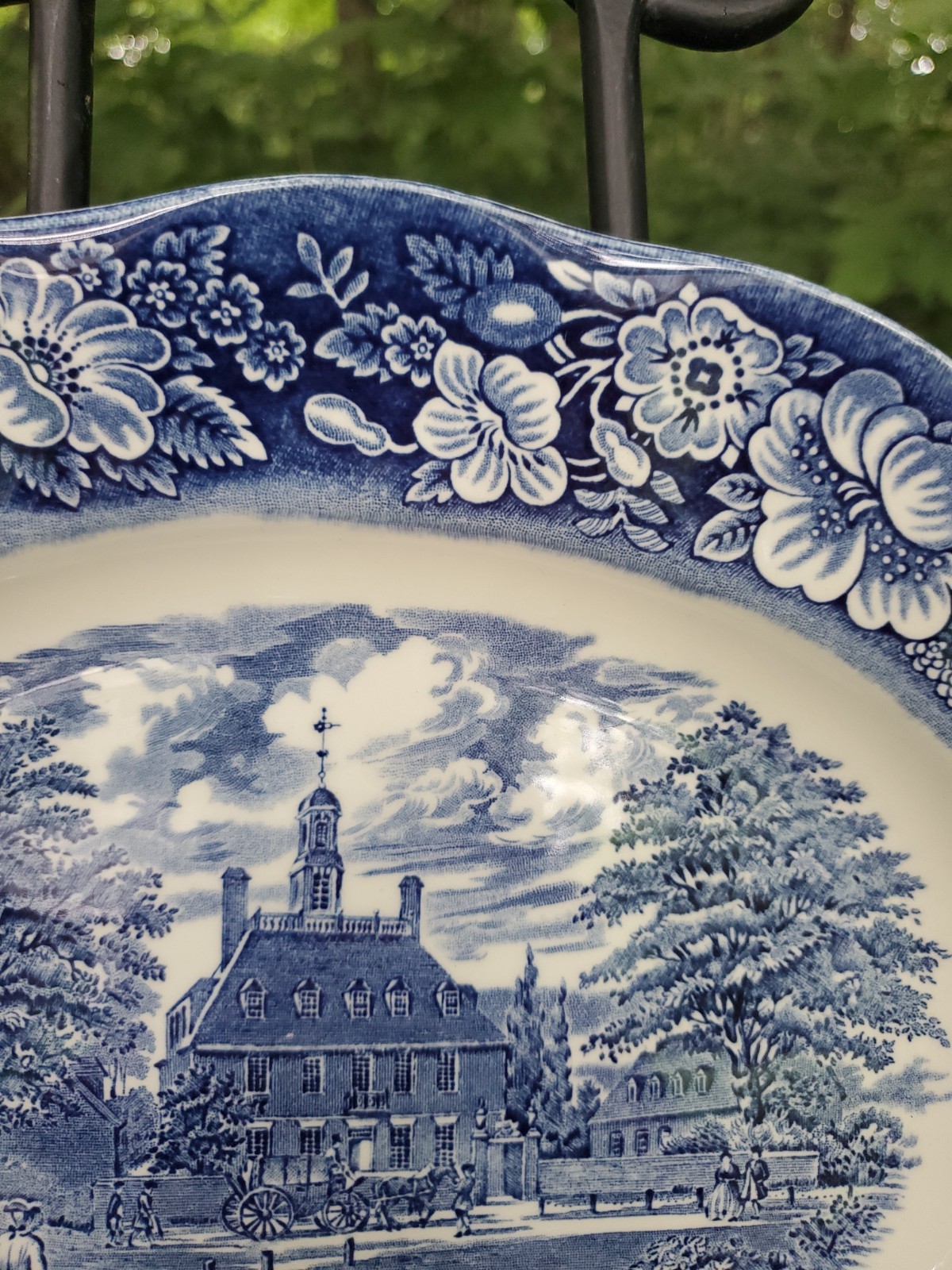 VTG Liberty Blue White Staffordshire Transferware Ironstone Oval Platter 12″