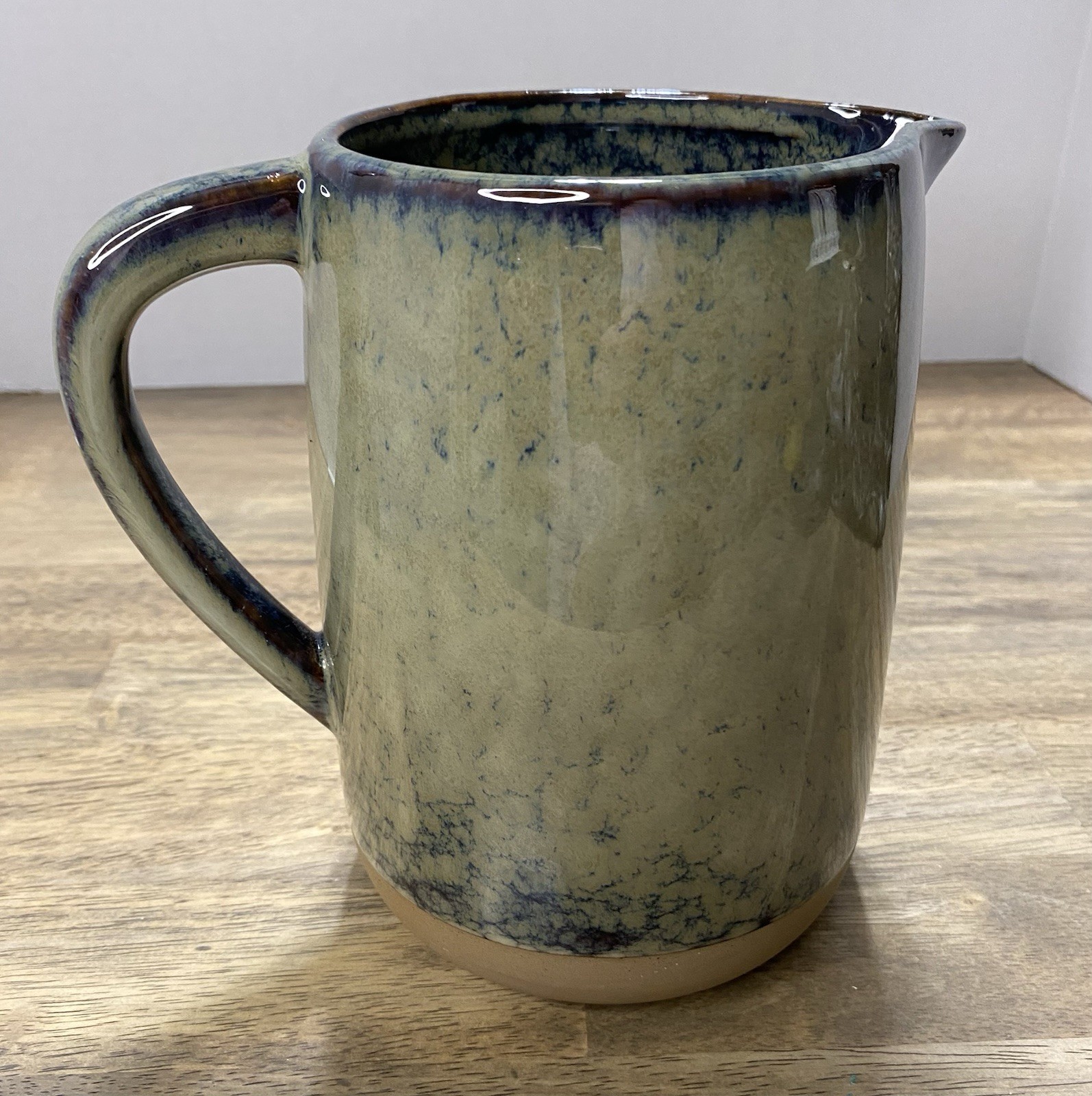 Vintage Teleflora Gifts Pottery Pitcher Beautiful Olive Green And Blue Glazed