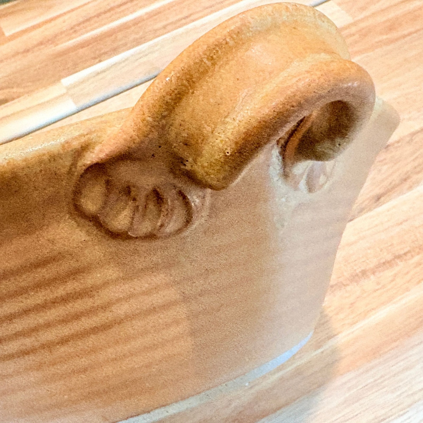 Studio Pottery 12″ Bowl w/ Handles Rustic Brown Stoneware Signed Unique