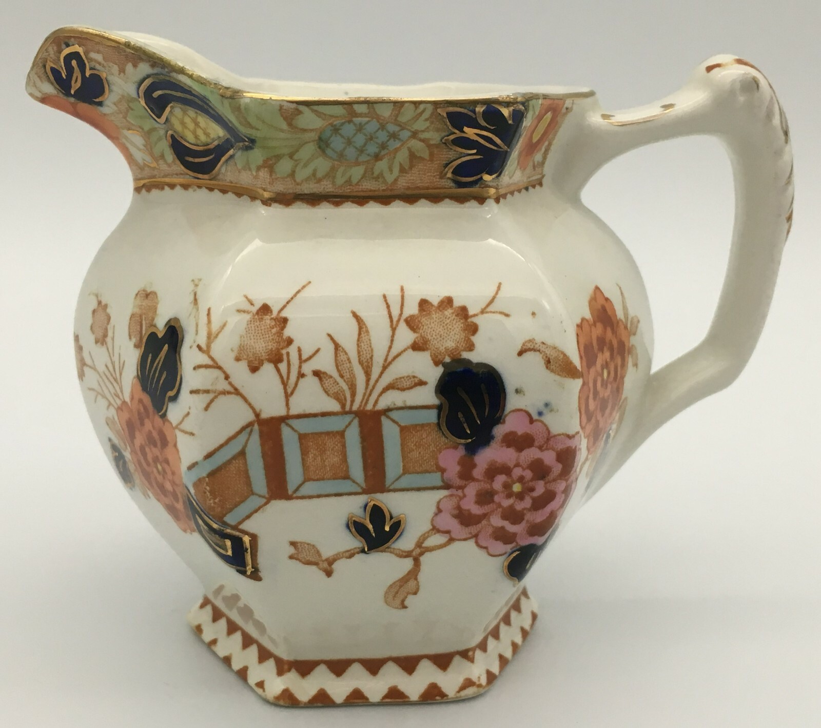 Wood & Sons Wincanton Creamer 4″ Blue Rust Gold Vintage China