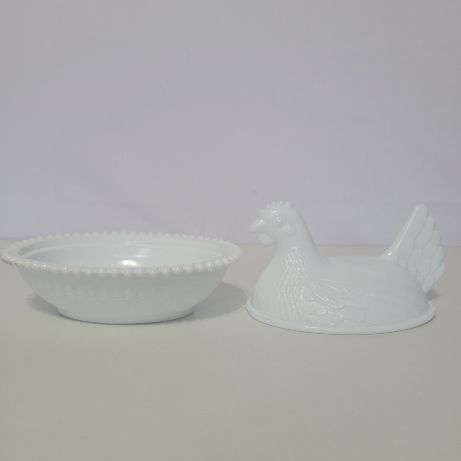 Vintage Indiana Milk Glass Hen Chicken on Nest Candy Dish White
