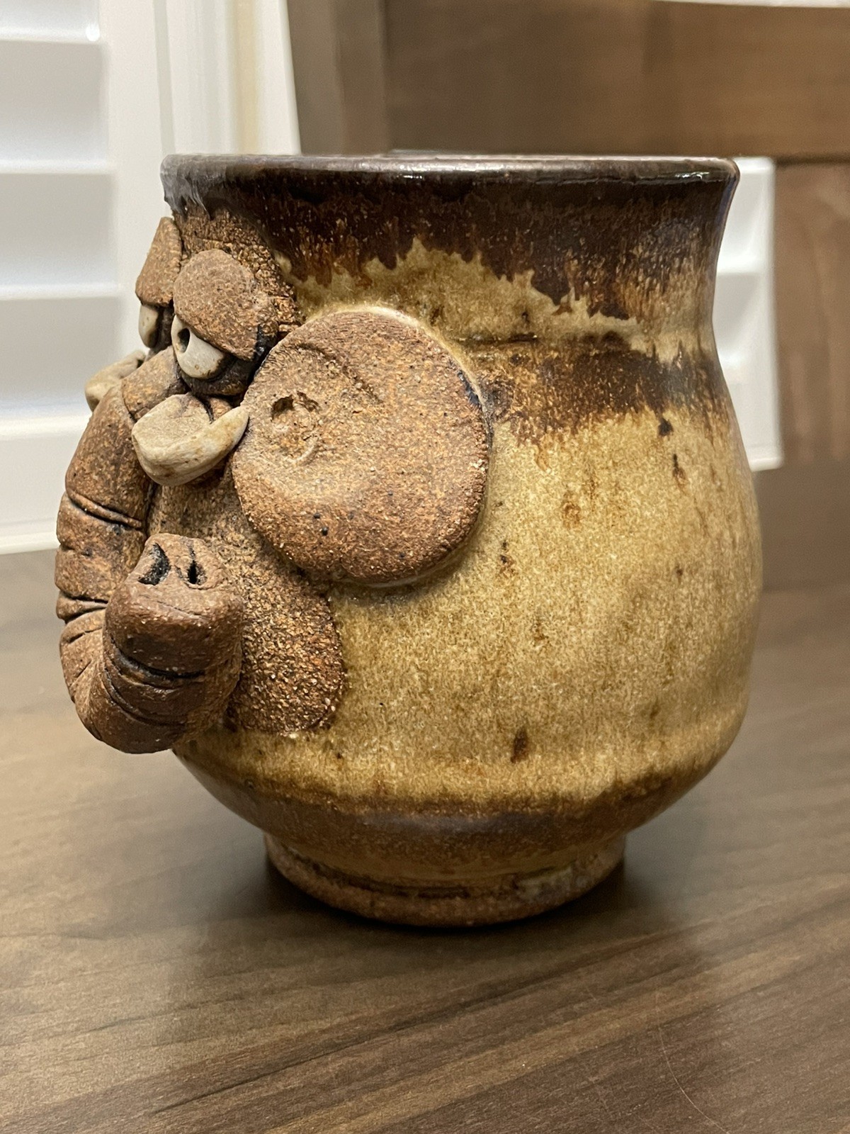 Elephant Mug Coffee Cup 3D Pottery Ceramic Stoneware Studio Ugly Funny Face￼￼