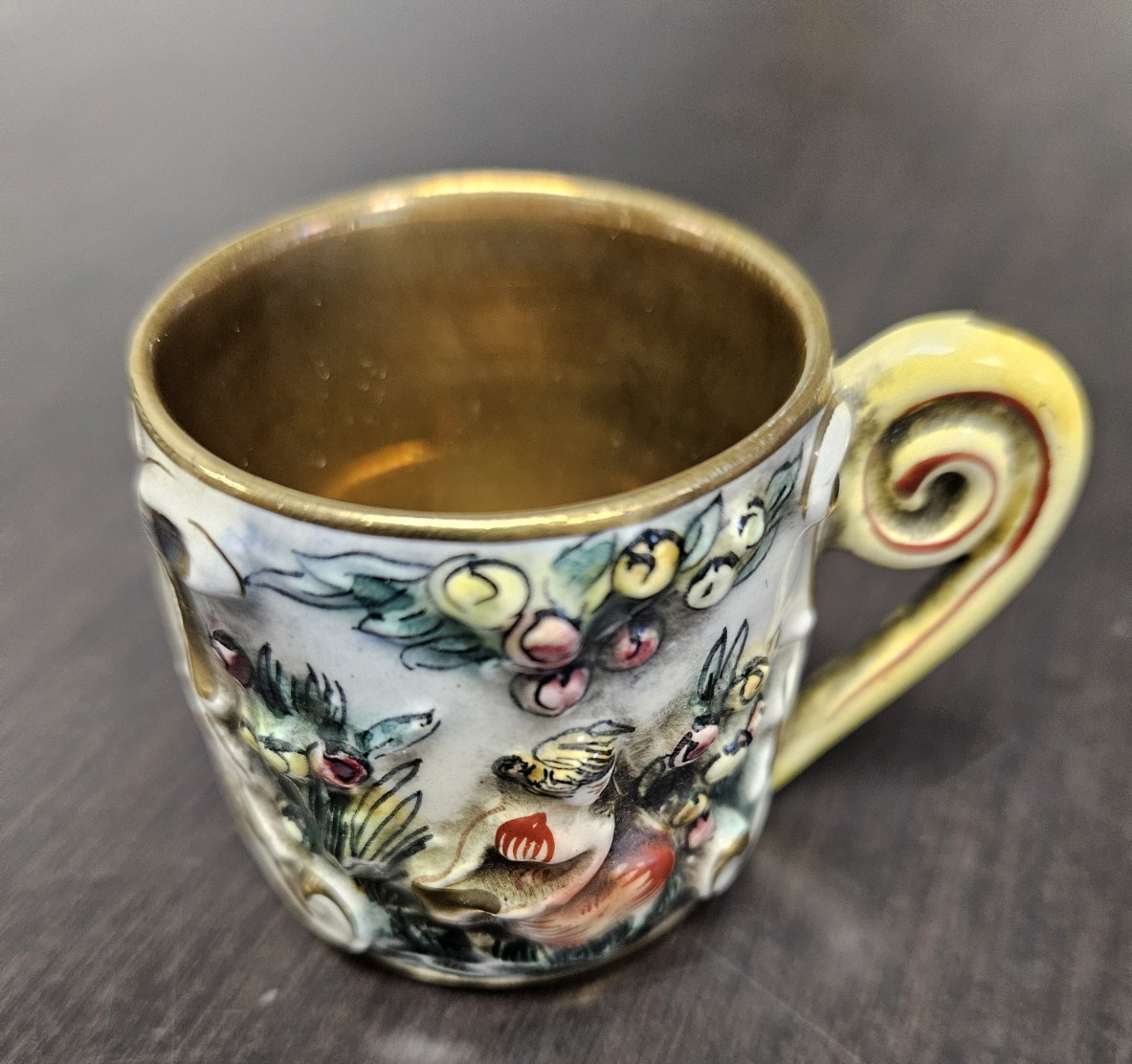 Vintage Capodimonte Demitasse Cup, Saucer, Small Creamer Pitcher Italy