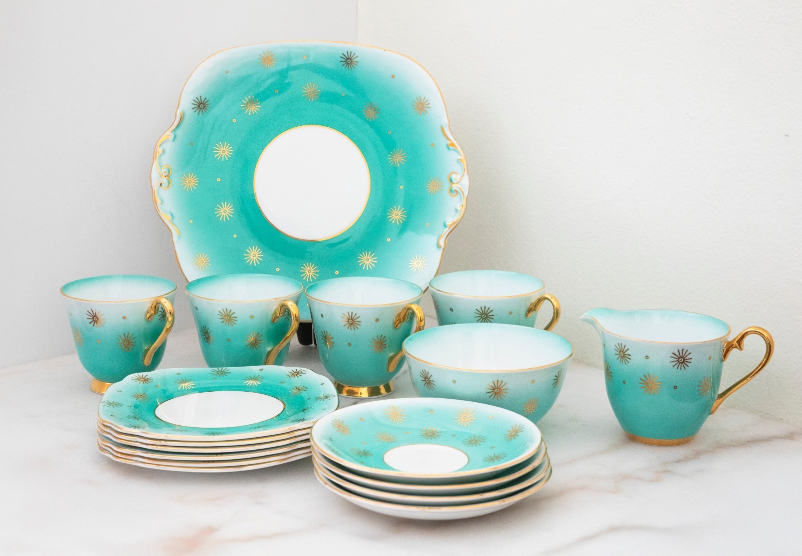 Windsor China England Coffee Tea Set for 4 w/ Creamer Sugar Serving Plate RARE