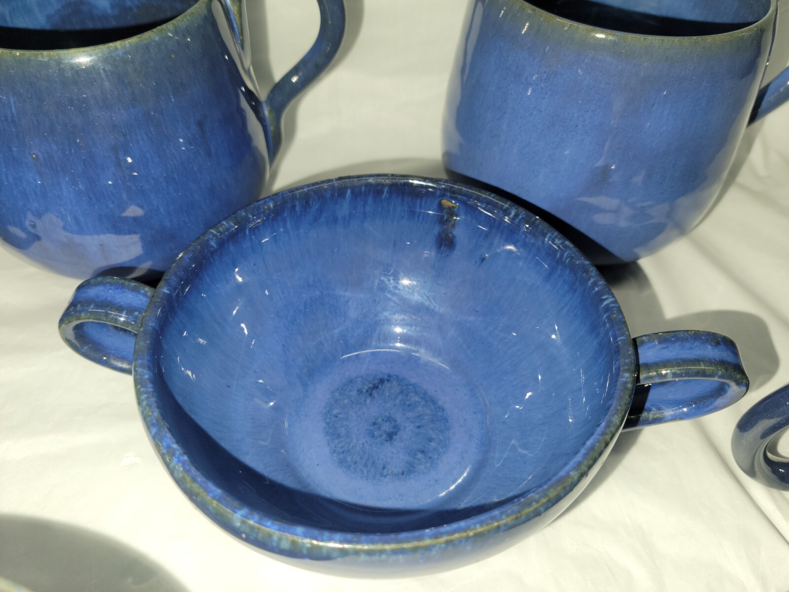 North Carolina pottery COLE POTTERY 9 cup and mug set blue glaze 4807