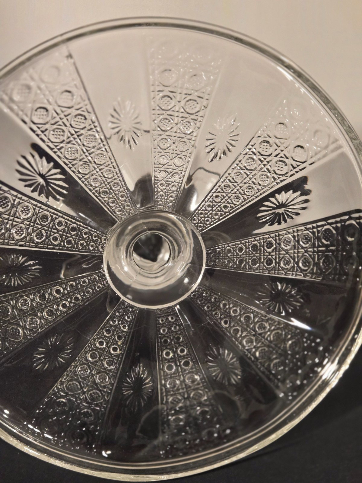 Duncan & Sons EAPG Clear Cane and Rosette Pedestal Cake Stand 9″ in Dia.