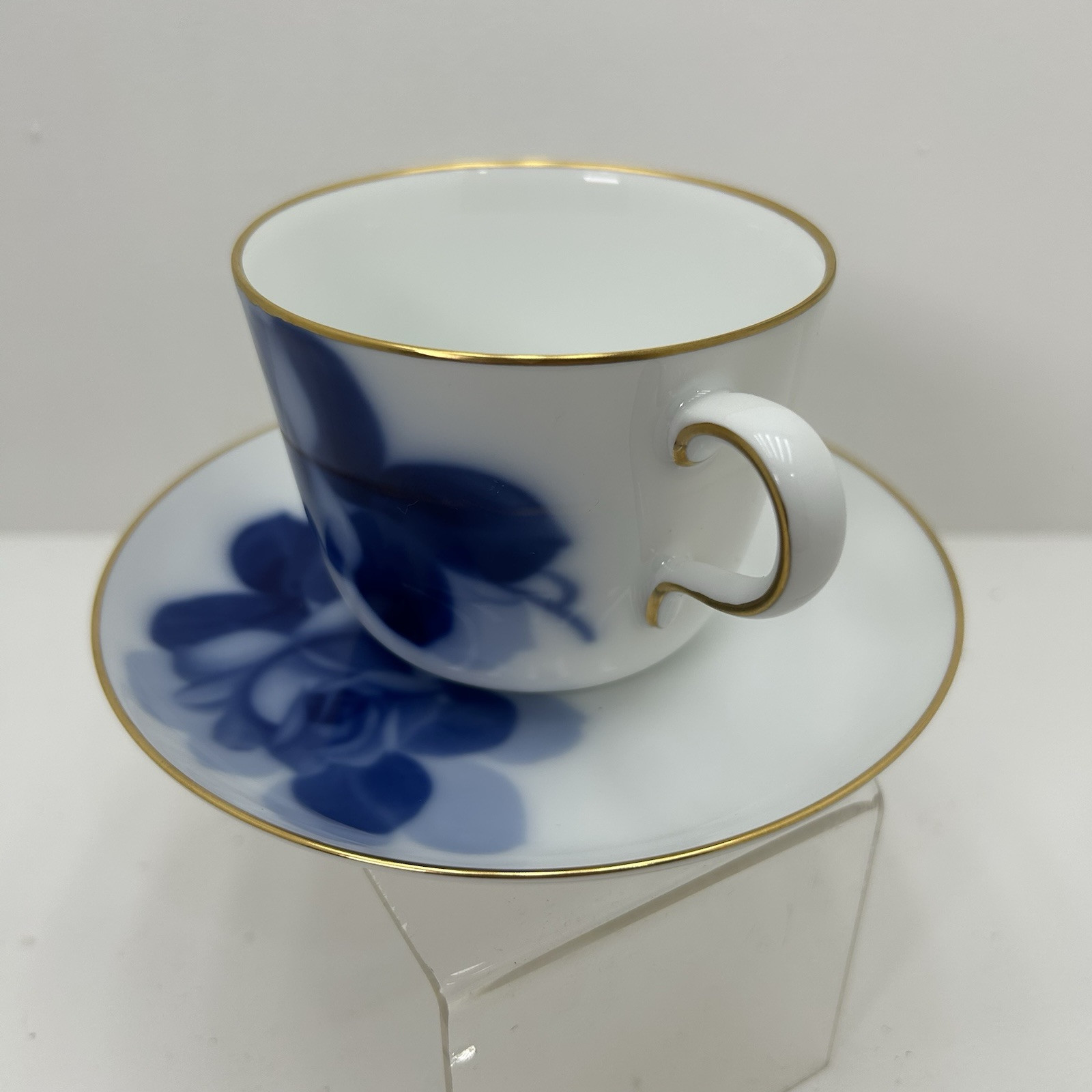 Vintage Okura Art Japan Blue Rose Tea Cup With Saucer China