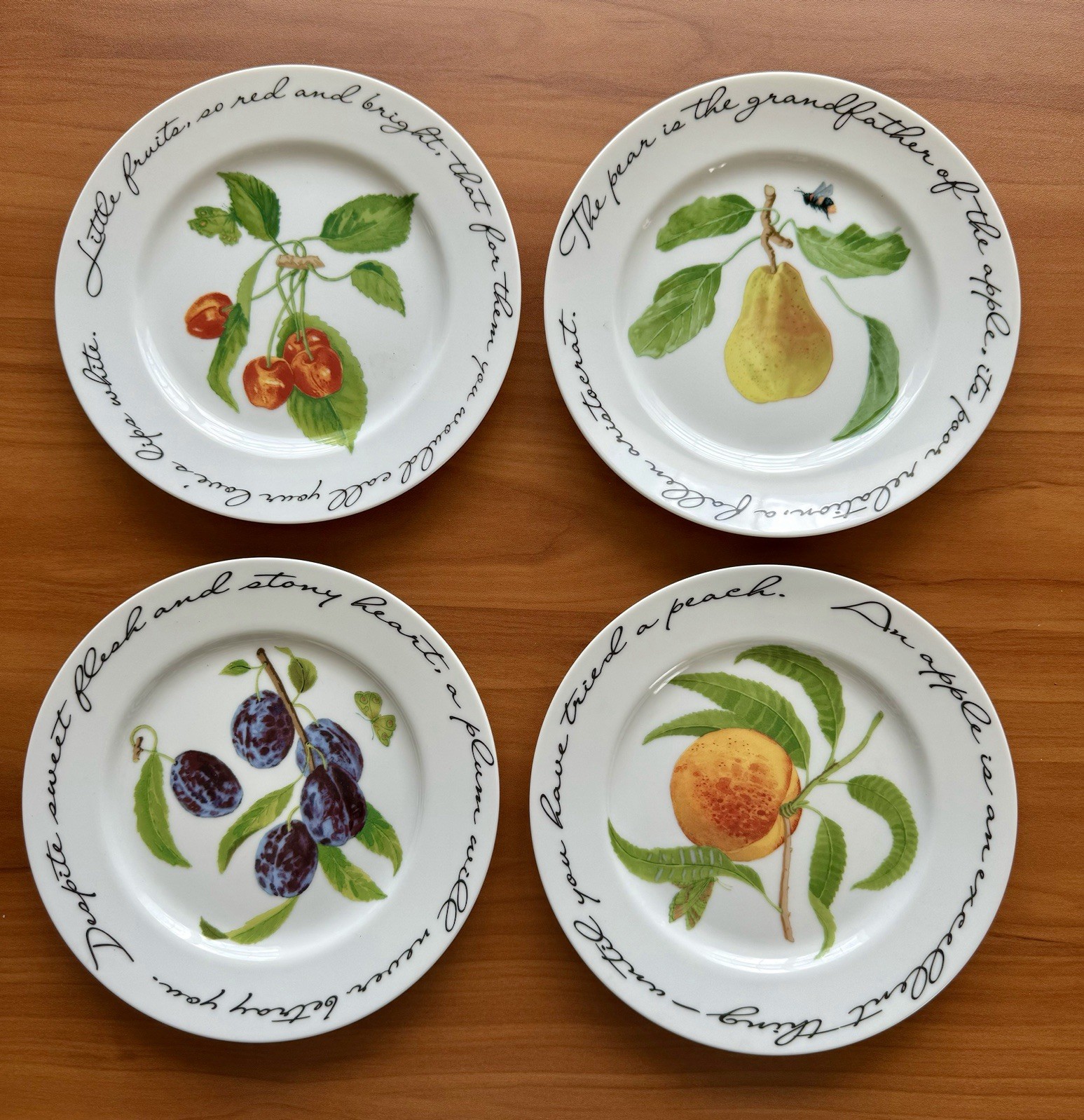 Williams Sonoma Plates 8” Appetizer Fruit Orchard Suite w/ Poetry