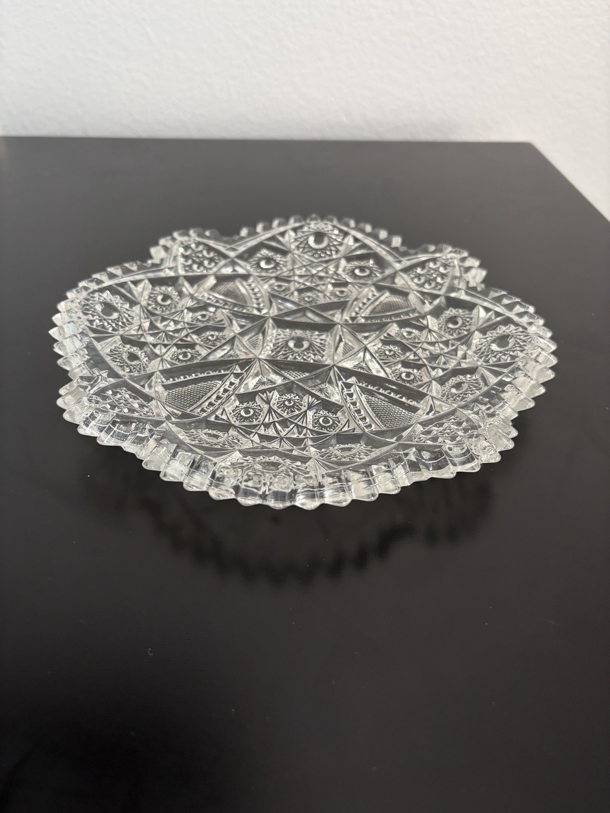 Antique American Brilliant Cut Glass Crystal dessert plates “ Daisy & Button”