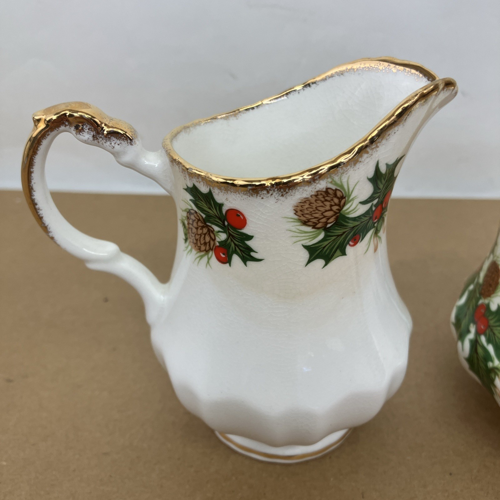 Yuletide Rosina Bone China Cream Pitcher Sugar Bowl Holiday Home Kitchen Holly