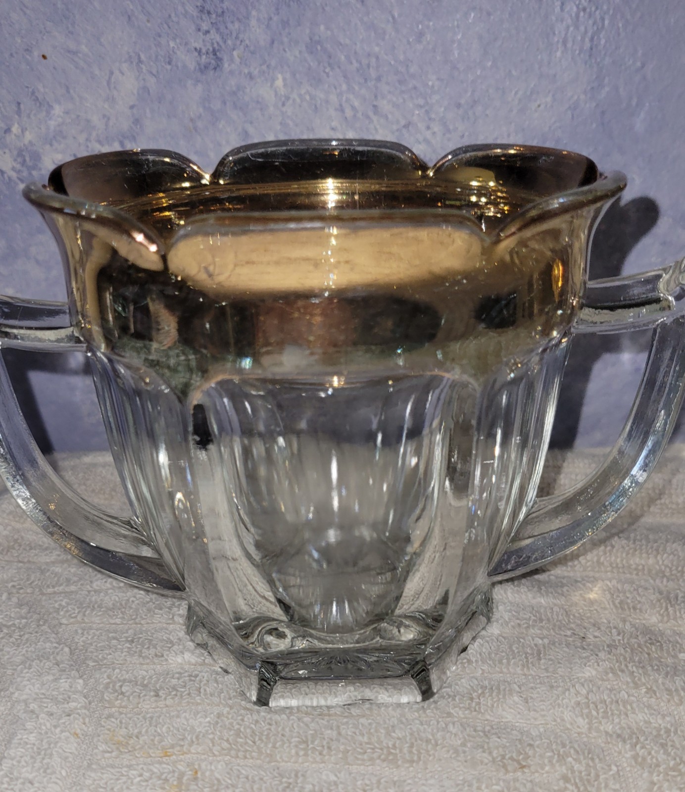Creamer Sugar Set Jeanette Glass Co 24K Gold Decorated Ribbed Vintage