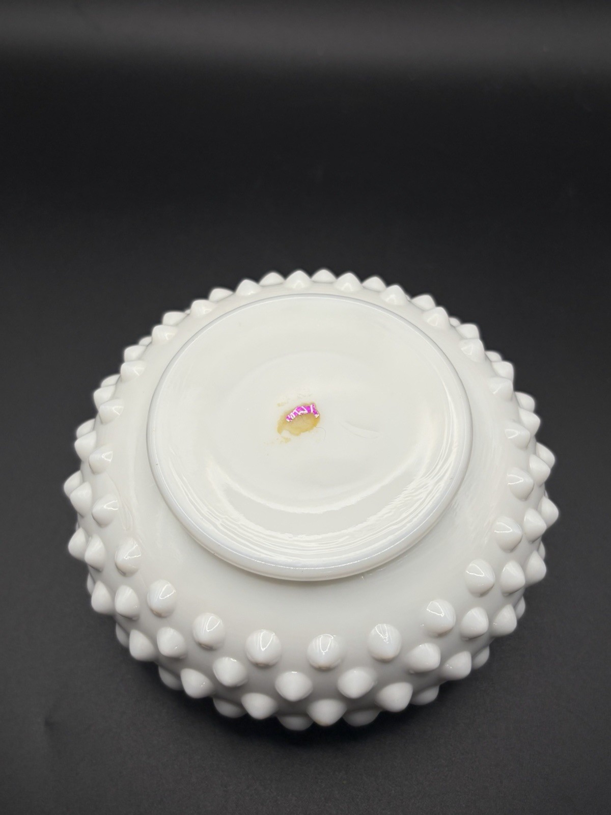 VTG Fenton Hobnail Milk Glass Bowl Crimped Ribbon Edge Trinket Candy Dish 4.5”