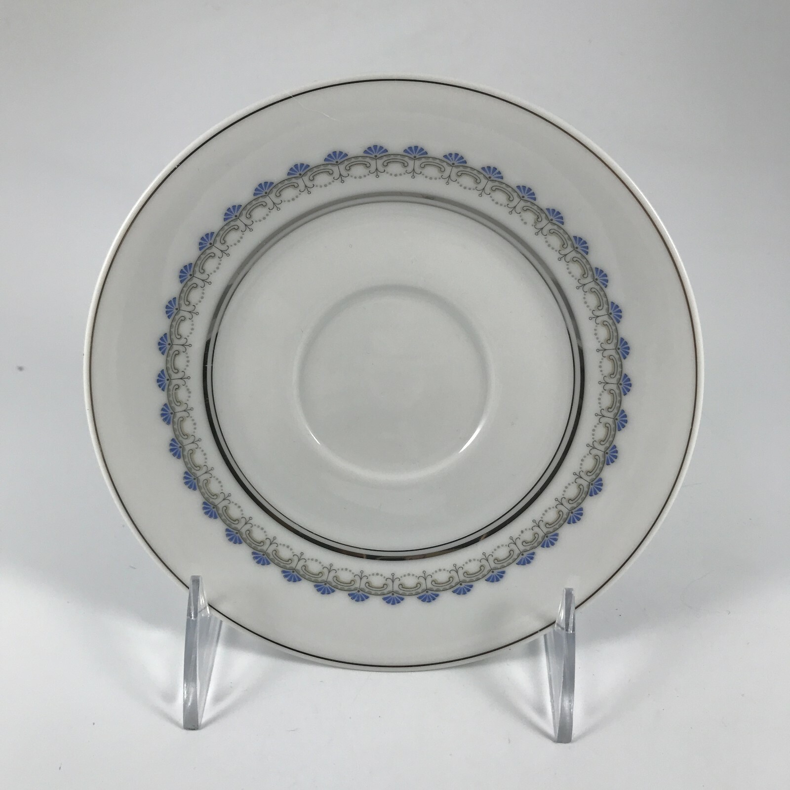 Vtg NORITAKE CHINA “DIADEM” 6663 SAUCER Only – White, Blue & Gray; Platinum Trim
