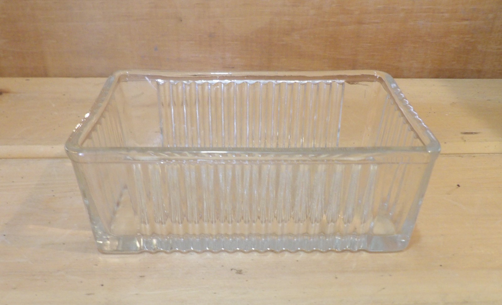 Clear Glass Ribbed Refrigerator/Butter Dish Bottom. (No Lid) 5⅞”L x 3½”W x 2⅛”H.