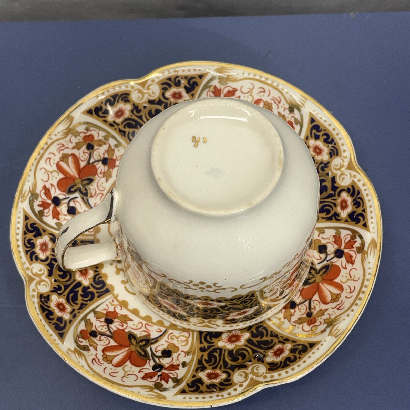 Rare Rutland Johnson Bros Demitasse Cup & Saucer Cobalt Blue Rust / Gold Floral