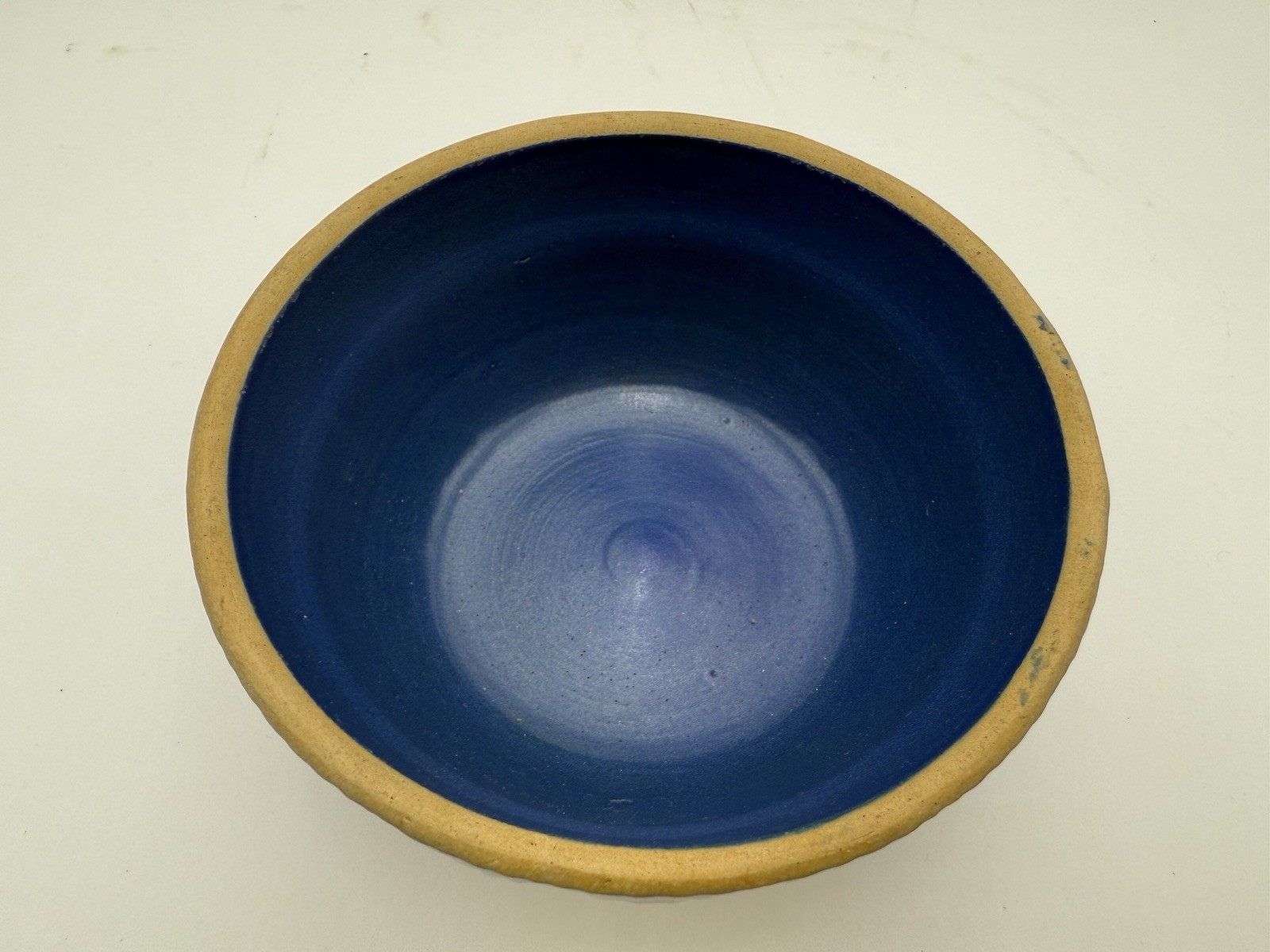 5 1/4” ROUND -CLAY CITY POTTERY CROCK/BOWL – BLUE PICKETT FENCE E95
