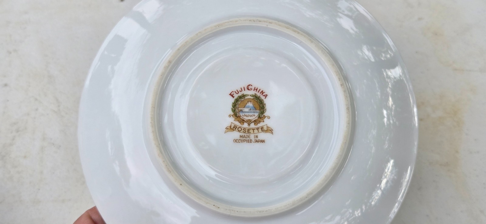 Fuji China Rosette Set of Four Cup W/Saucers Gold Rim Made in Occupied Japan b