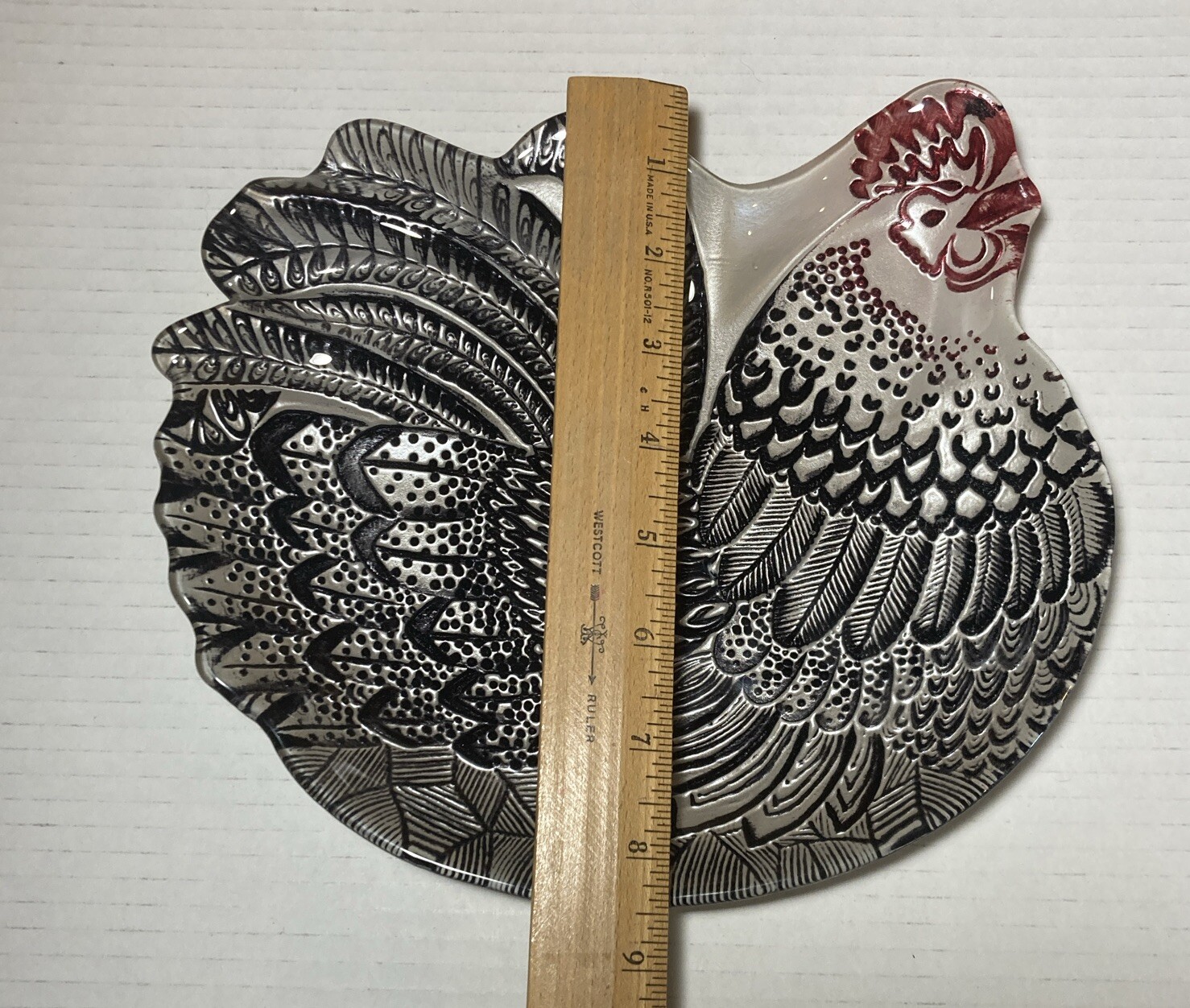 Farmhouse Rooster Metallic Glass Home Decor Platter Country Living