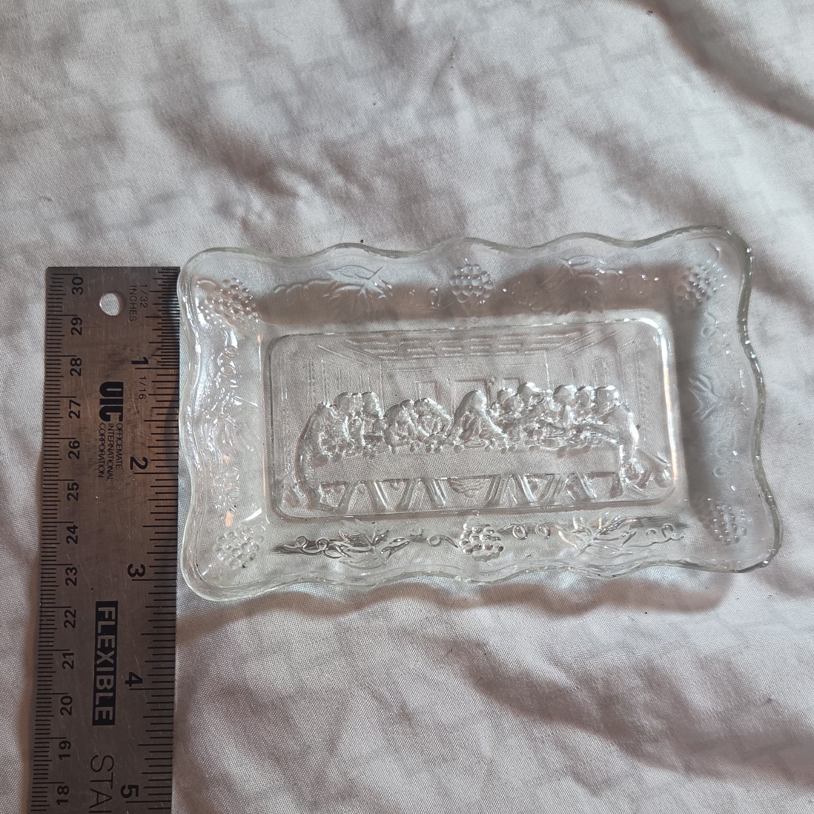 Tiara/Indiana Glass The Last Supper SMALL Butter, Bread, Trinket Tray 5 x 3in
