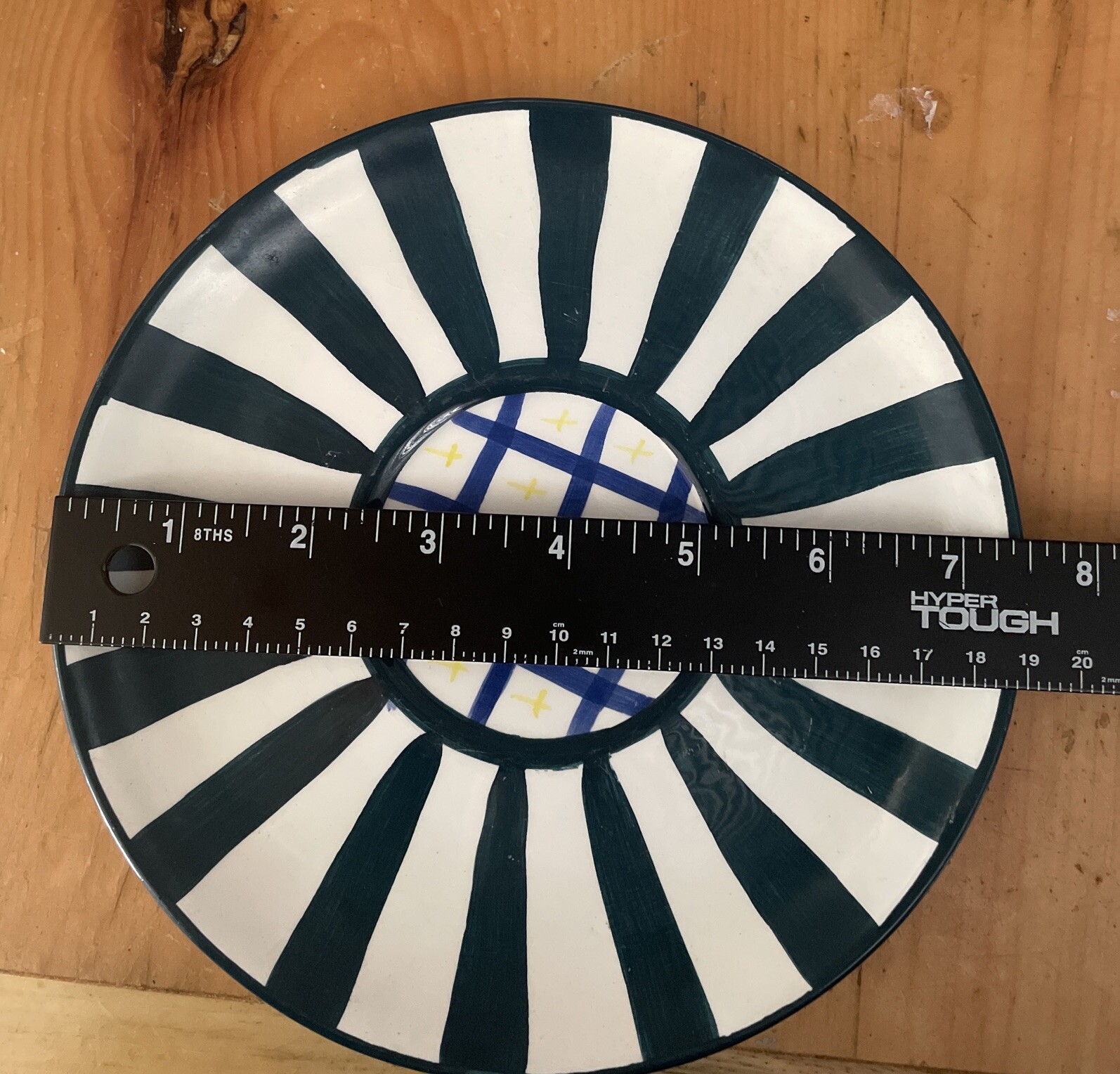 CBK Ltd LLC 1997 Striped Plate Green White Blue Yellow Geometric Hand Painted Sm
